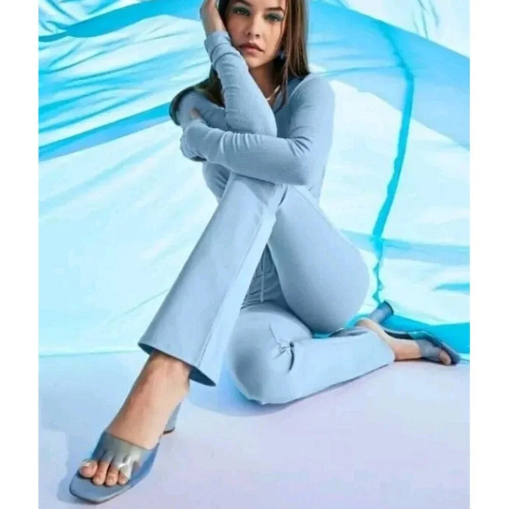 Alo Airbrush High-Waist Cinch Flare Legging Tile Blue Tie-Up Corset Lace Hi-Rise